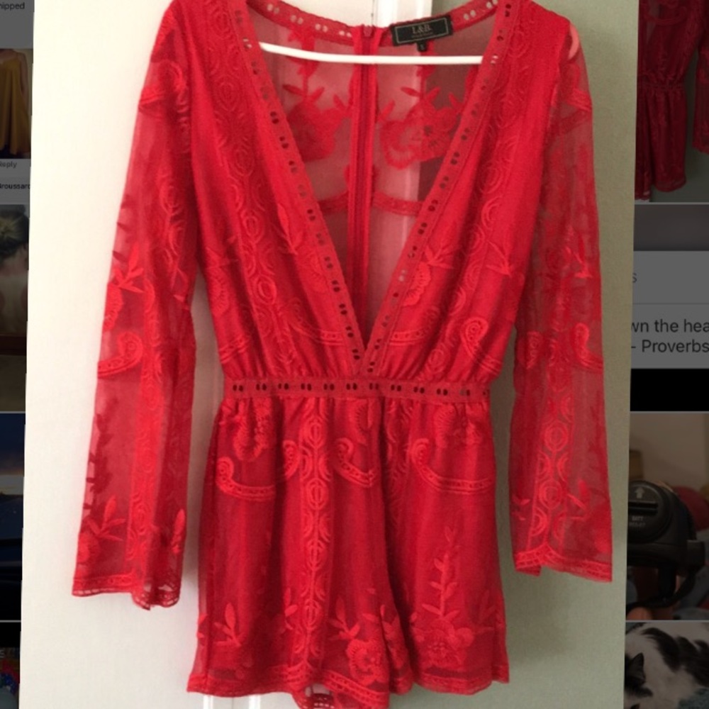 L & B red lace romper